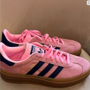 Adidas Pink and Dark Blue Gazelle Sneakers